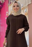 Tesettür giyim KAHVE KENDİNDEN DESENLİ TRİKO TUNİK 54102 
