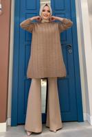 Tesettür giyim TABA KENDİNDEN DESENLİ TRİKO TUNİK 54102 