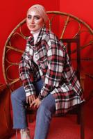 Tesettür giyim KIRMIZI DÜĞMELİ EKOSE DESEN ODUNCU GÖMLEK 6582 