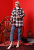 Tesettür giyim KIRMIZI DÜĞMELİ EKOSE DESEN ODUNCU GÖMLEK 6582 