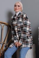 Tesettür giyim YEŞİL DÜĞMELİ EKOSE DESEN ODUNCU GÖMLEK 6582 