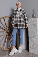 Tesettür giyim YEŞİL DÜĞMELİ EKOSE DESEN ODUNCU GÖMLEK 6582 