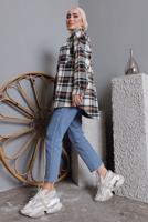 Tesettür giyim YEŞİL DÜĞMELİ EKOSE DESEN ODUNCU GÖMLEK 6582 