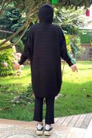 Tesettür giyim SİYAH ŞERİTLİ KAPÜŞONLU TRİKO TUNİK 7634	