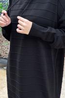 Tesettür giyim SİYAH ŞERİTLİ KAPÜŞONLU TRİKO TUNİK 7634	