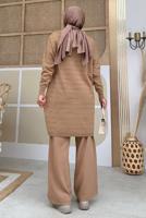 Tesettür giyim TABA ŞERİTLİ KAPÜŞONLU TRİKO TUNİK 7634	