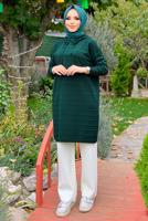 Tesettür giyim YEŞİL ŞERİTLİ KAPÜŞONLU TRİKO TUNİK 7634	