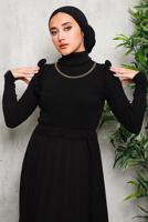 Tesettür giyim SİYAH ZİNCİR DETAYLI TRİKO KAZAK 8009 