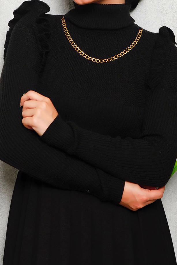 Vêtements hijab NOIR PULL MAILLE DÉTAIL CHAÎNE 8009 - TRENDTESETTÜR