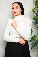 Tesettür giyim KREM ZİNCİR DETAYLI TRİKO KAZAK 8009 