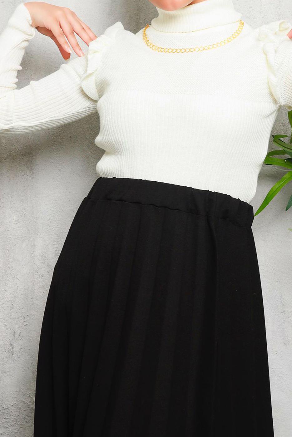 Tesettür giyim KREM ZİNCİR DETAYLI TRİKO KAZAK 8009 