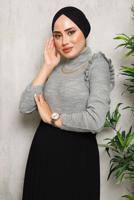 Tesettür giyim GRİ ZİNCİR DETAYLI TRİKO KAZAK 8009 