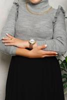 Tesettür giyim GRİ ZİNCİR DETAYLI TRİKO KAZAK 8009 