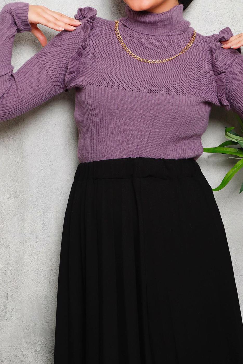 Tesettür giyim MOR ZİNCİR DETAYLI TRİKO KAZAK 8009 