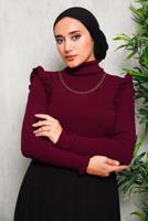 Tesettür giyim BORDO ZİNCİR DETAYLI TRİKO KAZAK 8009 