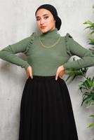 Tesettür giyim HAKİ ZİNCİR DETAYLI TRİKO KAZAK 8009 