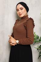 Tesettür giyim KAHVE ZİNCİR DETAYLI TRİKO KAZAK 8009 