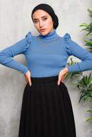 Tesettür giyim LACİVERT ZİNCİR DETAYLI TRİKO KAZAK 8009 