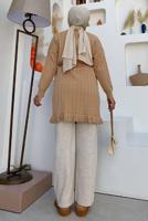 Tesettür giyim KAHVE BELİ BÜZGÜLÜ TRİKO TUNİK 8216 