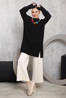 Tesettür giyim SİYAH ÖNÜ ZİNCİR DETAYLI TRİKO TUNİK 8592	