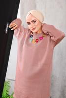 Tesettür giyim PUDRA ÖNÜ ZİNCİR DETAYLI TRİKO TUNİK 8592	