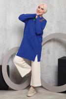 Tesettür giyim LACİVERT ÖNÜ ZİNCİR DETAYLI TRİKO TUNİK 8592	