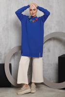 Tesettür giyim LACİVERT ÖNÜ ZİNCİR DETAYLI TRİKO TUNİK 8592	