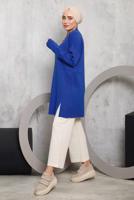 Tesettür giyim LACİVERT ÖNÜ ZİNCİR DETAYLI TRİKO TUNİK 8592	