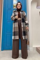 Tesettür giyim SİYAH EKOSE KUŞAKLI ODUNCU GÖMLEK 8762 