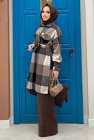 Tesettür giyim SİYAH EKOSE KUŞAKLI ODUNCU GÖMLEK 8762 