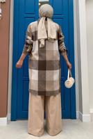 Tesettür giyim VİZON EKOSE KUŞAKLI ODUNCU GÖMLEK 8762 