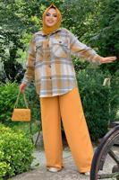 Tesettür giyim TURUNCU EKOSE ODUNCU GÖMLEK 9035 