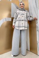 Tesettür giyim GRİ EKOSE ODUNCU GÖMLEK 9035 