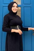 Tesettür giyim SİYAH BAKLAVA DESENLİ TRİKO TUNİK 91102	