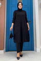 Tesettür giyim SİYAH BAKLAVA DESENLİ TRİKO TUNİK 91102	