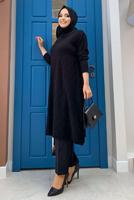 Tesettür giyim SİYAH BAKLAVA DESENLİ TRİKO TUNİK 91102	