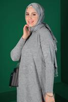 Tesettür giyim GRİ BAKLAVA DESENLİ TRİKO TUNİK 91102	