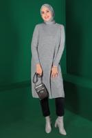 Tesettür giyim GRİ BAKLAVA DESENLİ TRİKO TUNİK 91102	