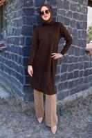 Tesettür giyim KAHVE BAKLAVA DESENLİ TRİKO TUNİK 91102	