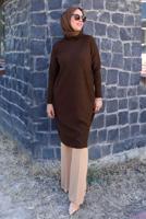 Tesettür giyim KAHVE BAKLAVA DESENLİ TRİKO TUNİK 91102	