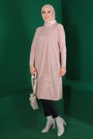 Tesettür giyim PUDRA BAKLAVA DESENLİ TRİKO TUNİK 91102	