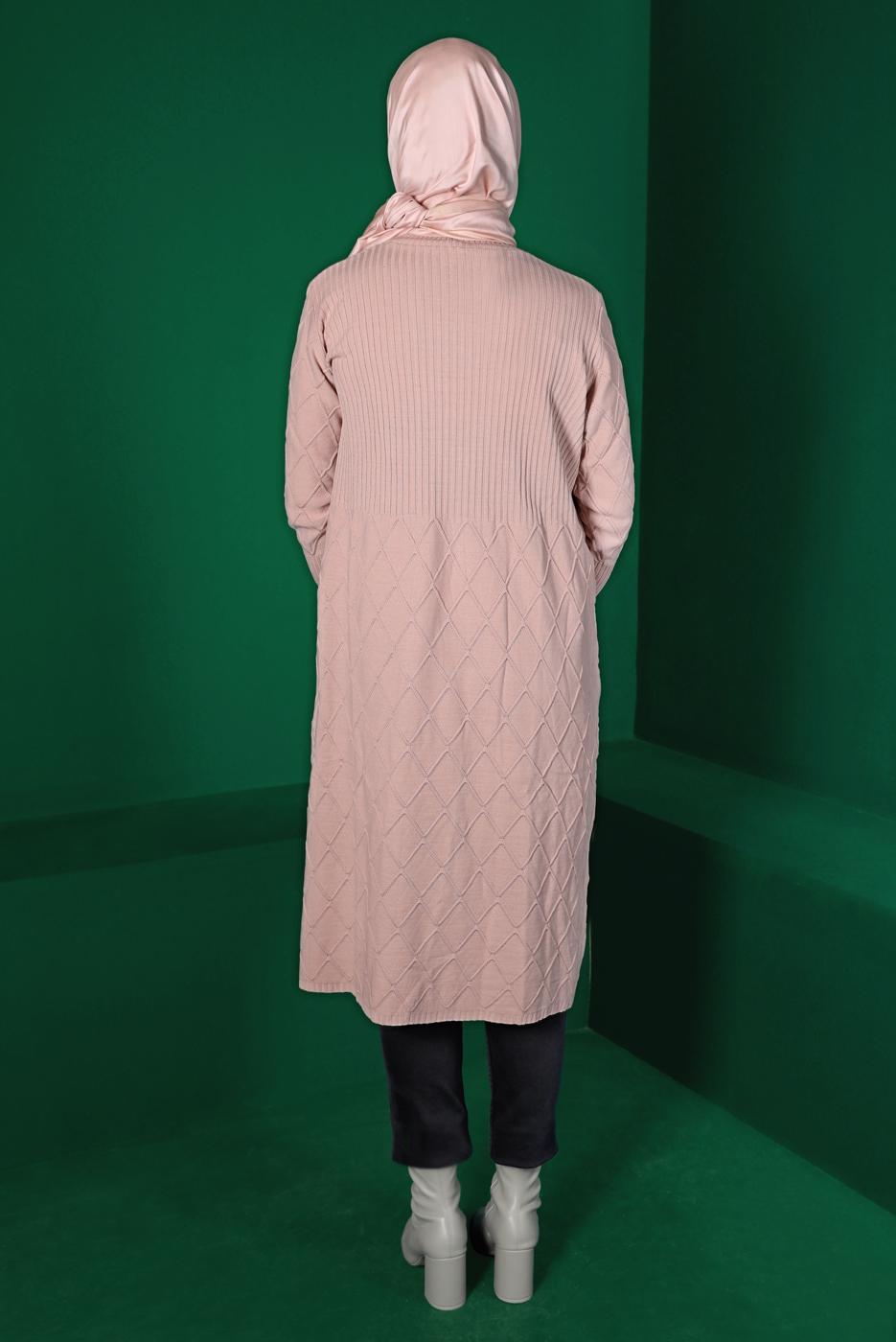 Tesettür giyim PUDRA BAKLAVA DESENLİ TRİKO TUNİK 91102	