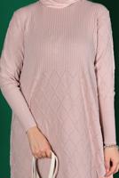 Tesettür giyim PUDRA BAKLAVA DESENLİ TRİKO TUNİK 91102	