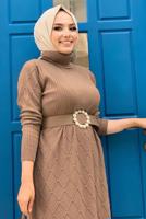 Tesettür giyim TABA BAKLAVA DESENLİ TRİKO TUNİK 91102	