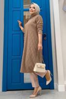 Tesettür giyim TABA BAKLAVA DESENLİ TRİKO TUNİK 91102	