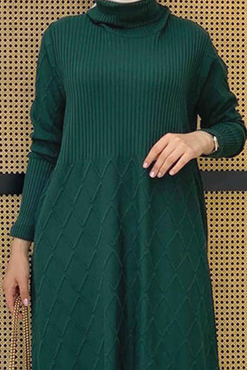 Tesettür giyim YEŞİL BAKLAVA DESENLİ TRİKO TUNİK 91102	