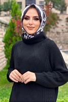 Tesettür giyim SİYAH KENDİNDEN DESENLİ BOĞAZLI YAKA TRİKO TUNİK 91112	
