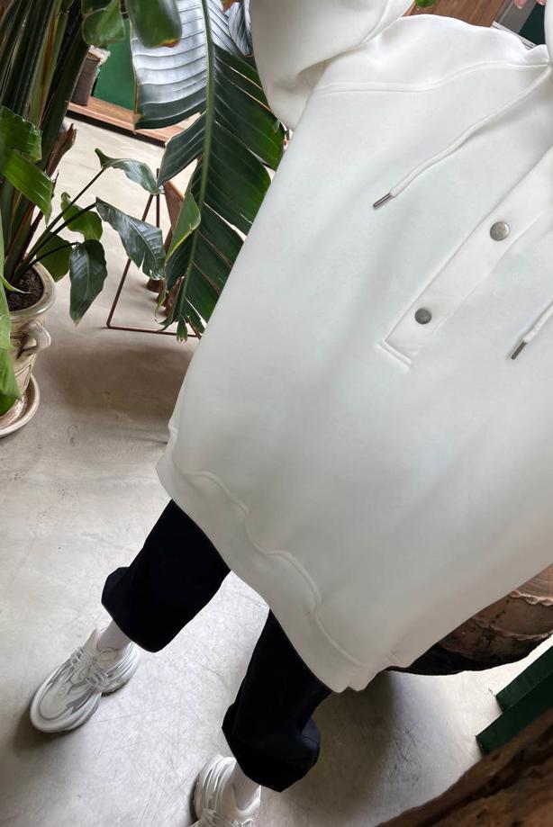 Vêtements hijab CRÈME TUNIQUE À CAPUCHE À BOUTONS-PRESSION 9597 - TRENDTESETTÜR