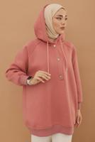 Tesettür giyim PUDRA KAPÜŞONLU ÇITÇITLI TUNİK 9597	