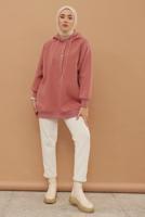 Tesettür giyim PUDRA KAPÜŞONLU ÇITÇITLI TUNİK 9597	